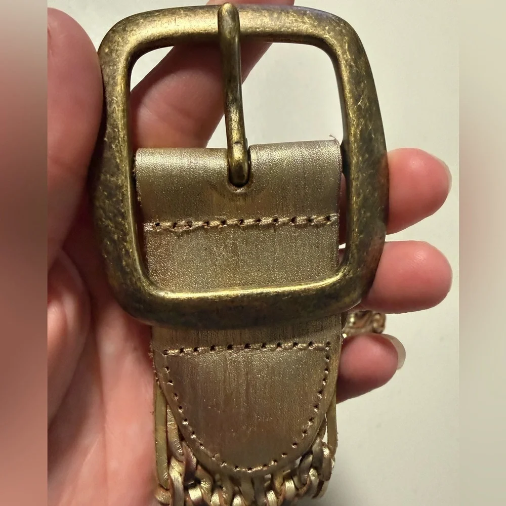 Fossil Gold Woven Genuine Leather Belt Size Small Beach Coastal Boho Festival